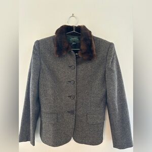 Ralph Lauren Wool Skirt Blazer Set - Faux Fur Collar